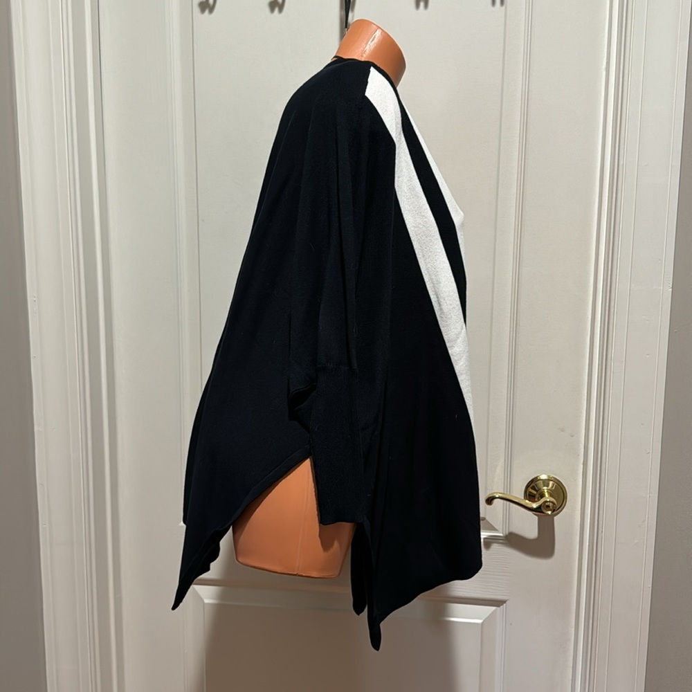 ALFANI Striped Open-Front Poncho Cardigan PS SP Petite Small EUC $80 Black Ivory - Picture 6 of 14